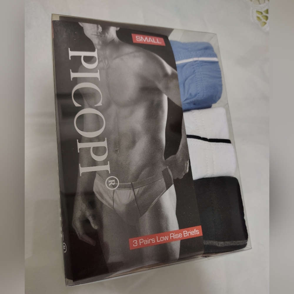 Retro Men's Low Rise Briefs - Blue, White, Black Size S
